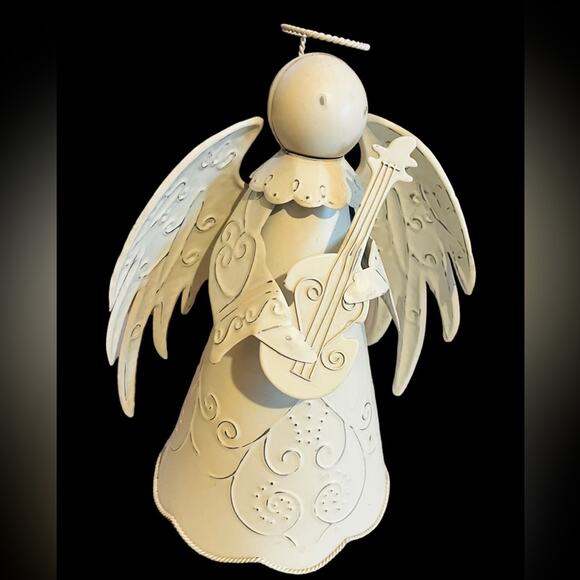 Metal Angel in White Wash. 13” Tall. Skirt 7 1/2” W - Picture 2 of 4